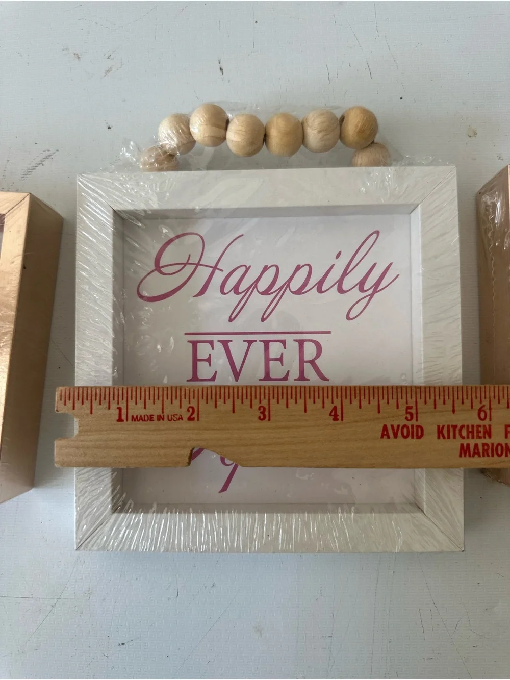 Happily Ever After Wall Frame Trio with Pink Heart Accents. Wedding Decor Signs
